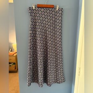 LOFT Satin Midi Skirt - Navy Pattern